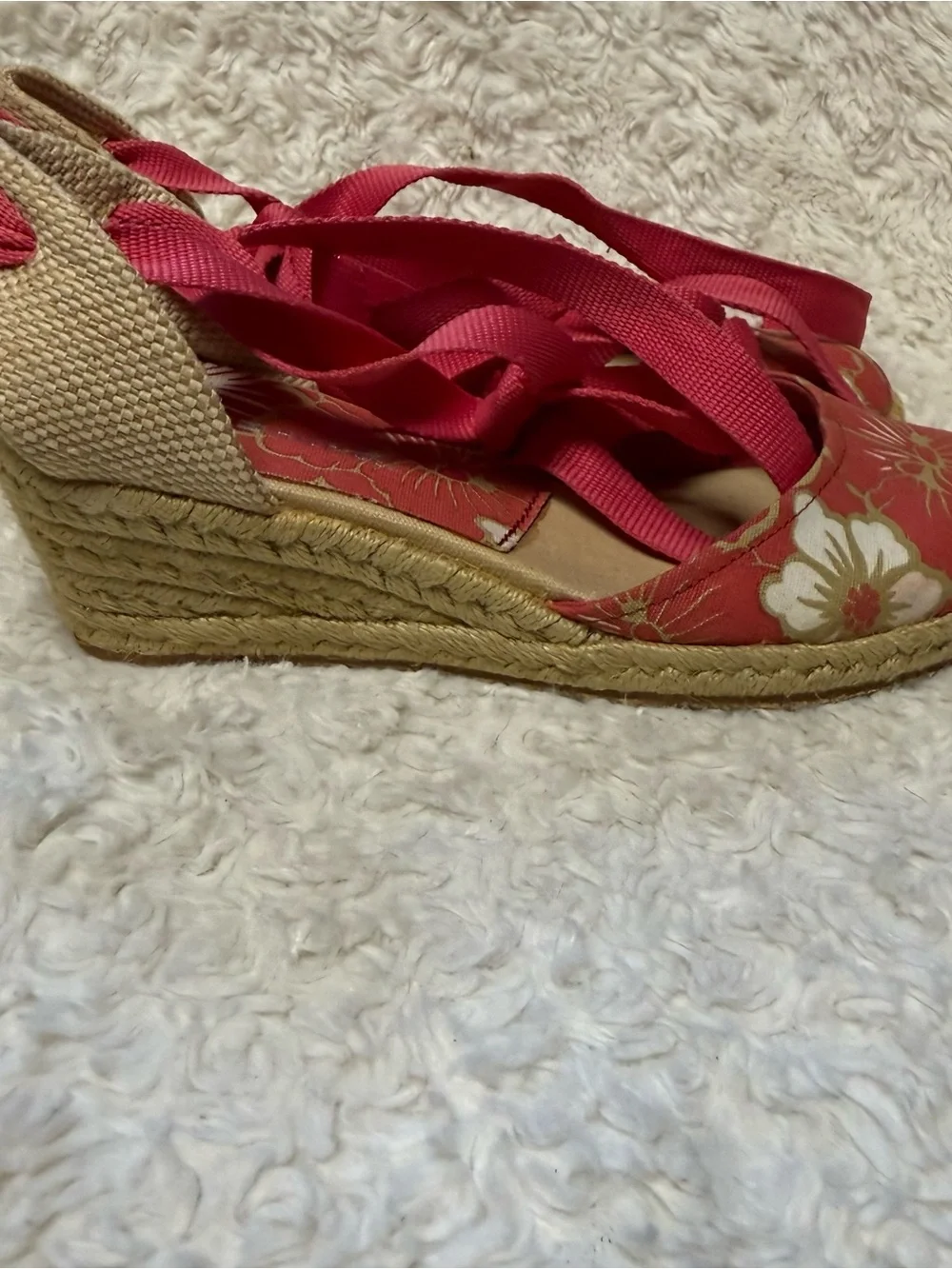 Tommy Hilfiger Pink Floral Ankle-Tie Espadrille Wedges